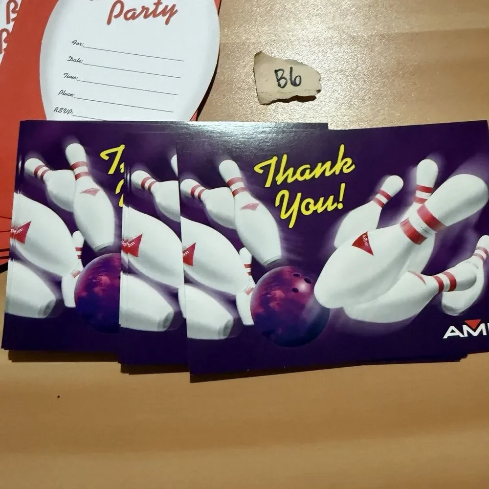 Bowling Party Set Invitations Thank You Postcards Goodie Bags Clear New